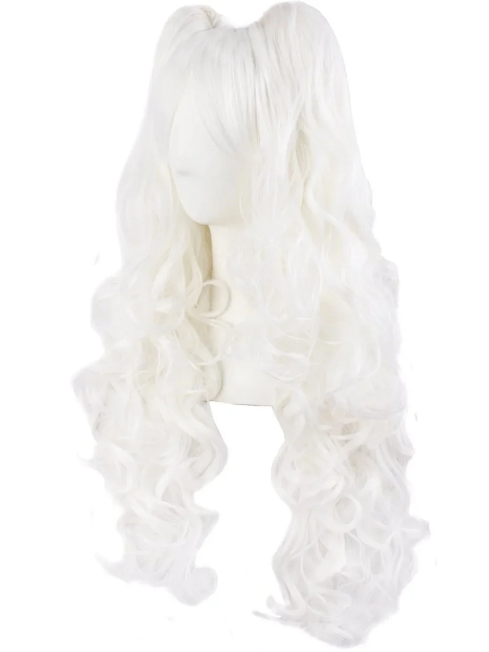 Women's White 28 Inch Lolita Long Curly 2 Ponytails Clip On Cosplay Wigs